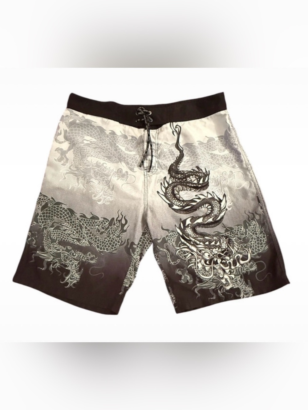 Vintage JNCO Jeans Dragon Board Shorts Size 36 Y2K Rare Black Gray Tribal Design